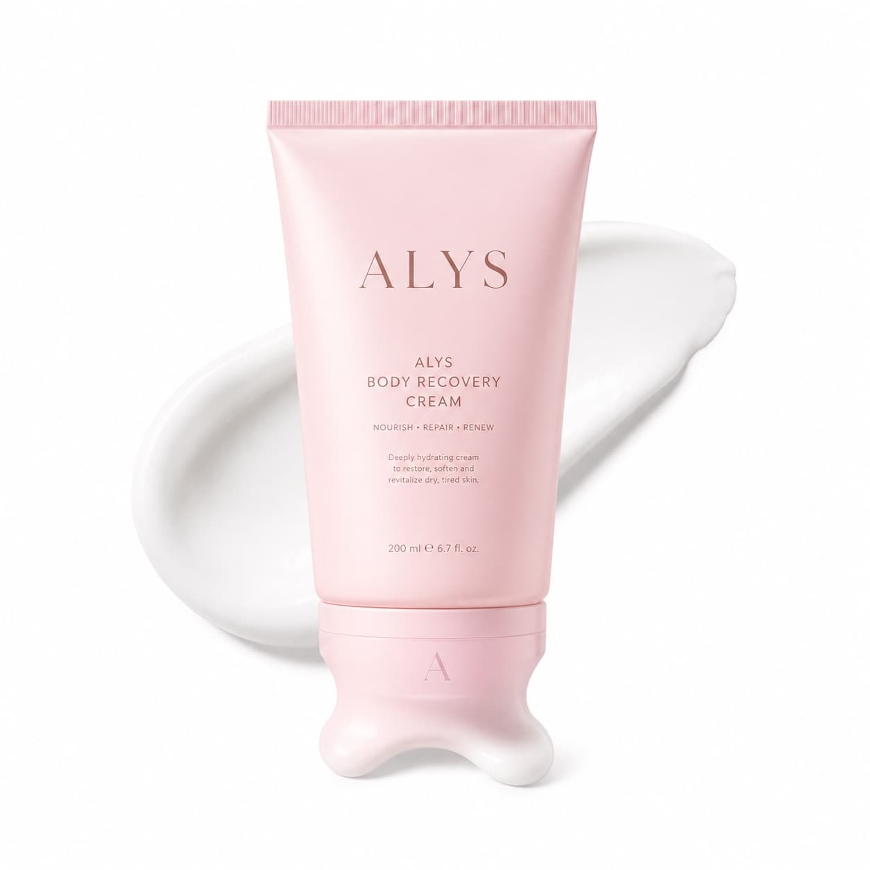 Body Recovery Cream tube with cream swatch, official shot