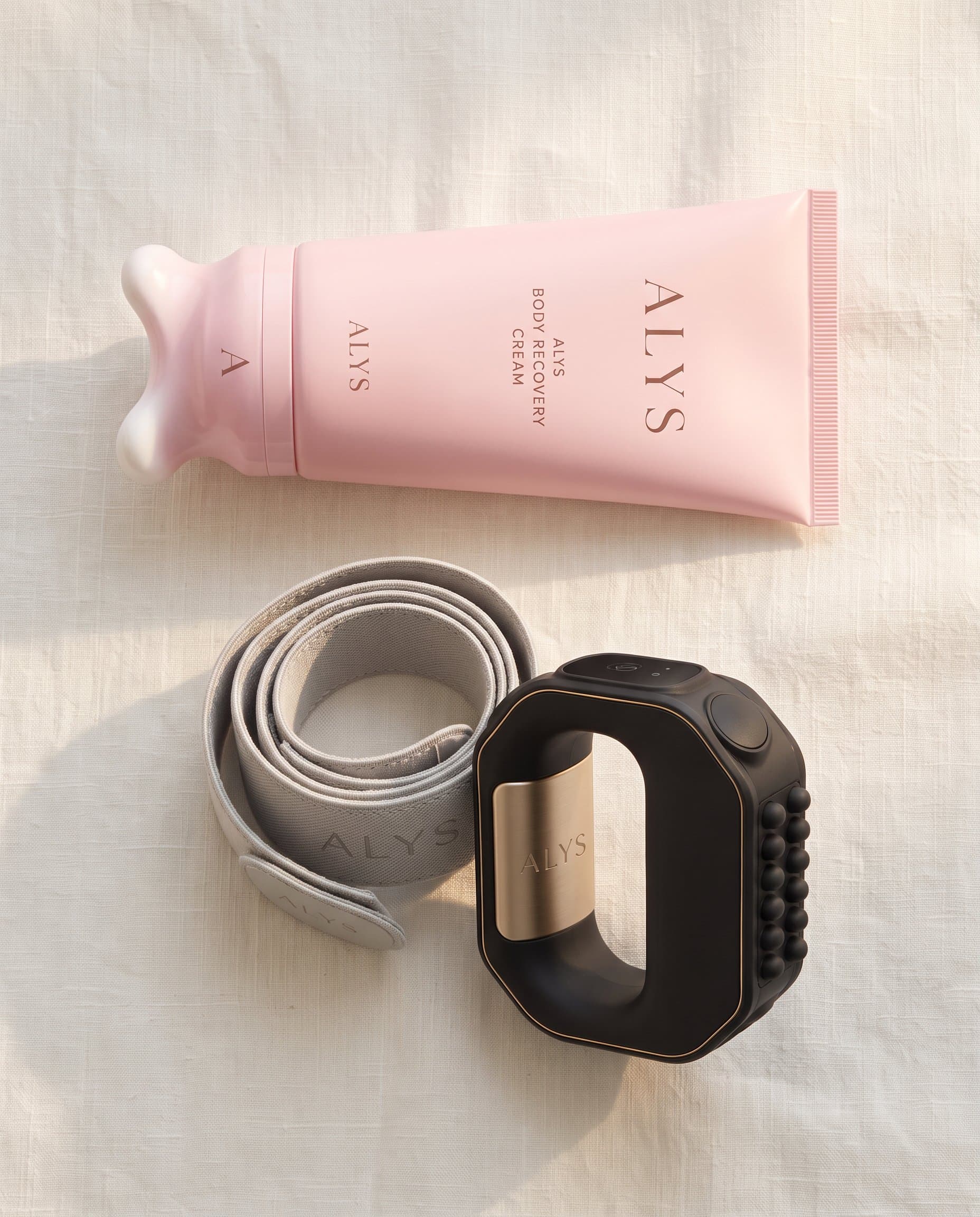 Cream in morning ritual flat lay with ALYS CORE