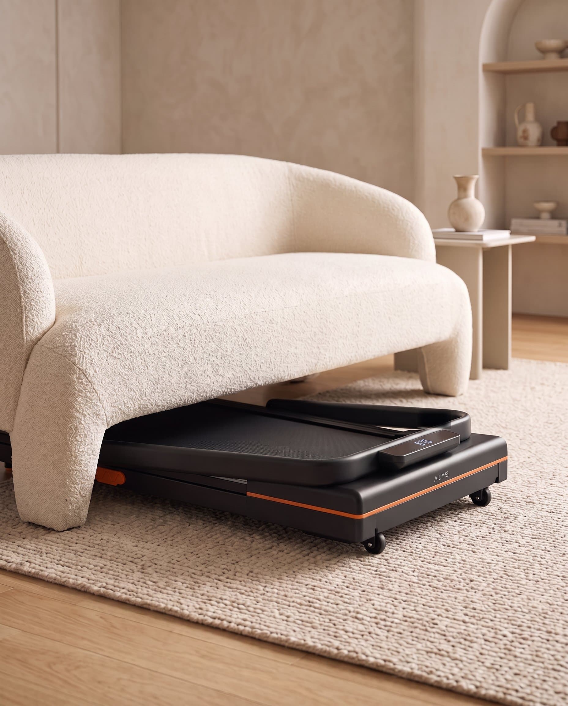 ALYS STRIDE folded flat, stored under sofa